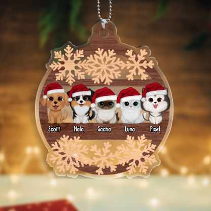 Ornements de Noël en Acrylique Personnalisé avec 1-6 Prénoms pour Animaux de Compagnie