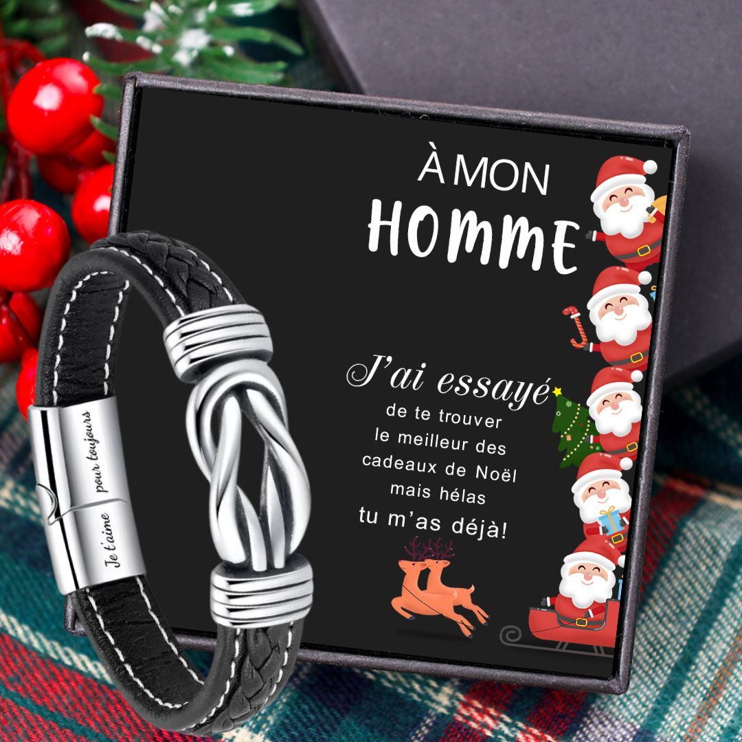 À Mon Homme - Bracelet en Cuir 2 Prénoms Personnalisés