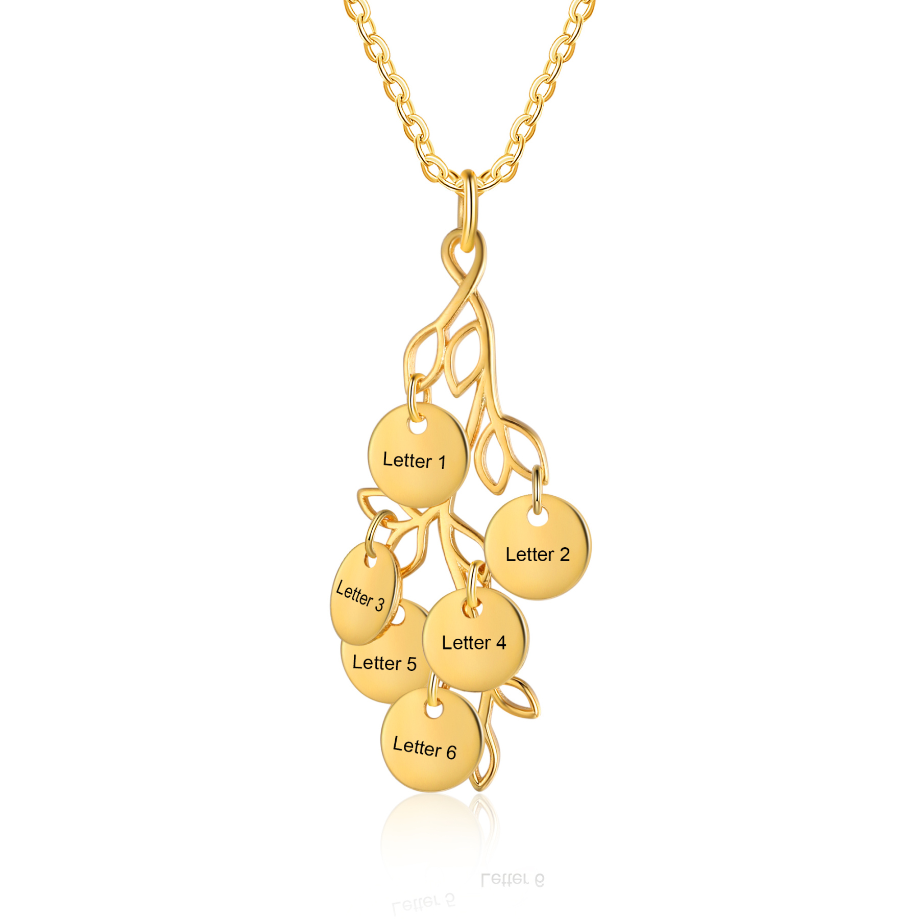 Collier Branches et Feuille 6 Letrres Personnalisés Collier Femmes