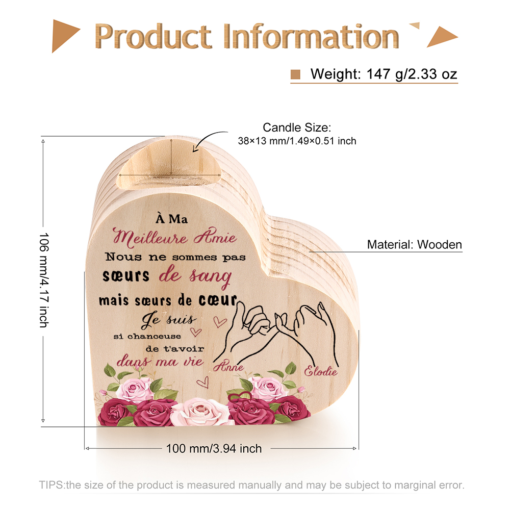 À Ma Meilleure Amie - Bougeoir en Bois 2 Prénoms Personnalisés sans bougie