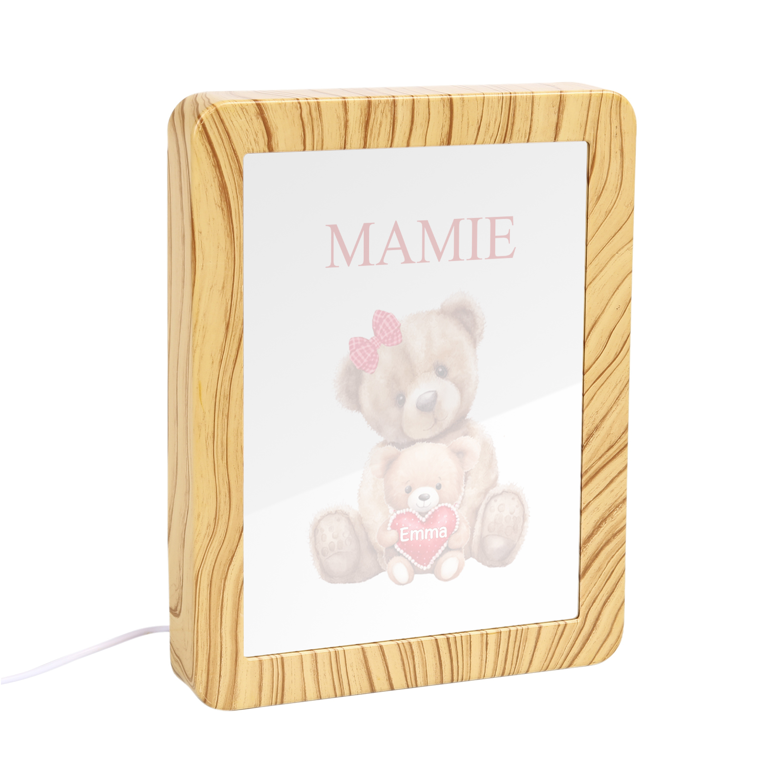 Cadre Photo/Miroir LED Multifonctionnel Ours 1 Prénom Personnalisé avec Texte pour Famille