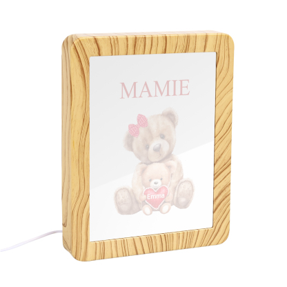 Cadre Photo/Miroir LED Multifonctionnel Ours 1 Prénom Personnalisé avec Texte pour Famille