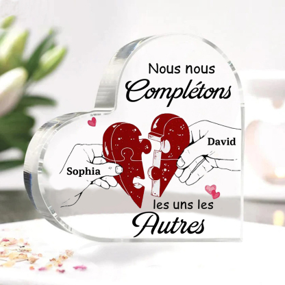Plaque Acrylique en Forme de Cœur 2 Prénoms Personnalisés pour Couple