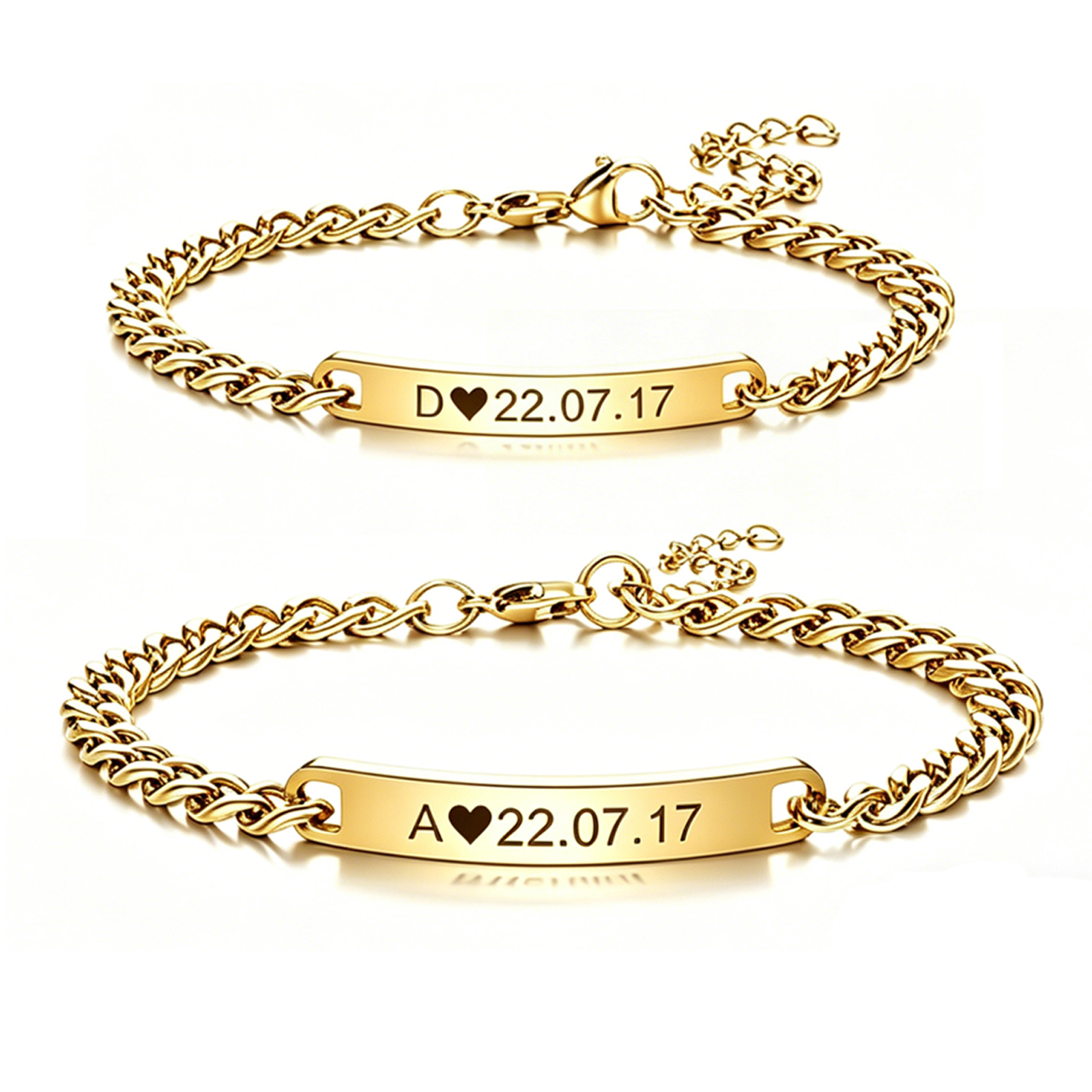 Bracelet Couple Personnalisé en Acier Inox gravé Initiale & Date