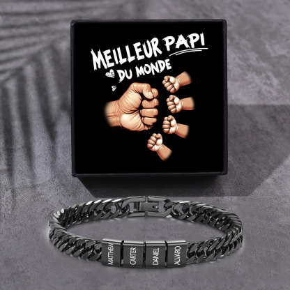 Bracelet Cubain en inox, Gourmette en argent/or/noir pour Papi,Papy,Grands-Pères