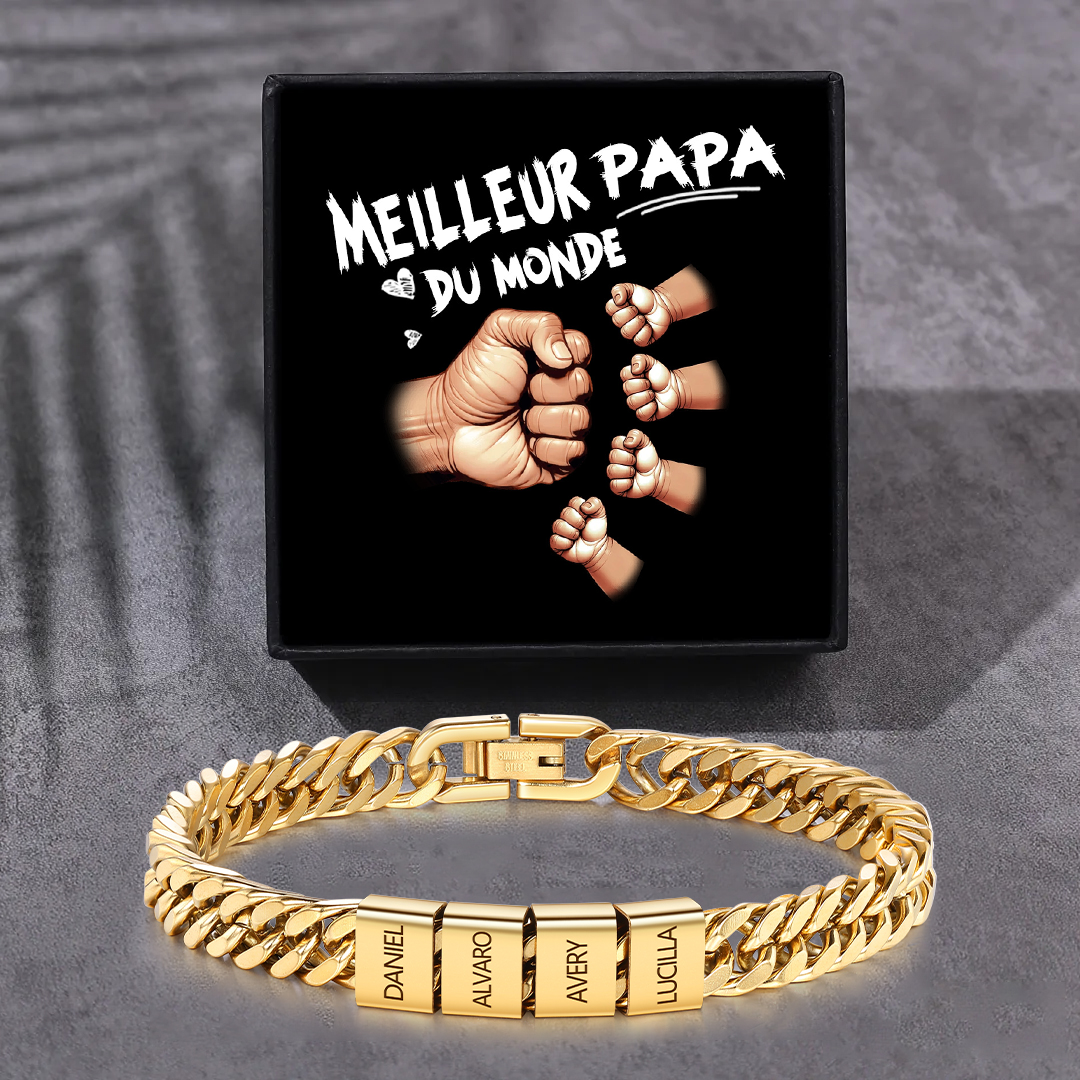 Bracelet Cubain Personnalisé pour Papa, couleurs argent/or/noir