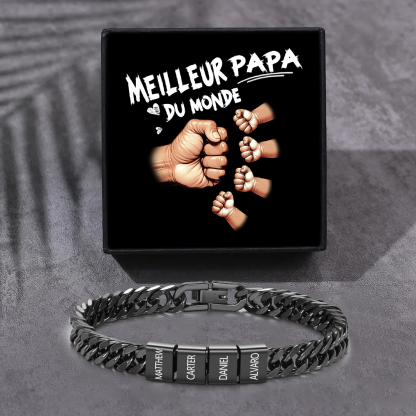 Bracelet Cubain Personnalisé pour Papa, couleurs argent/or/noir