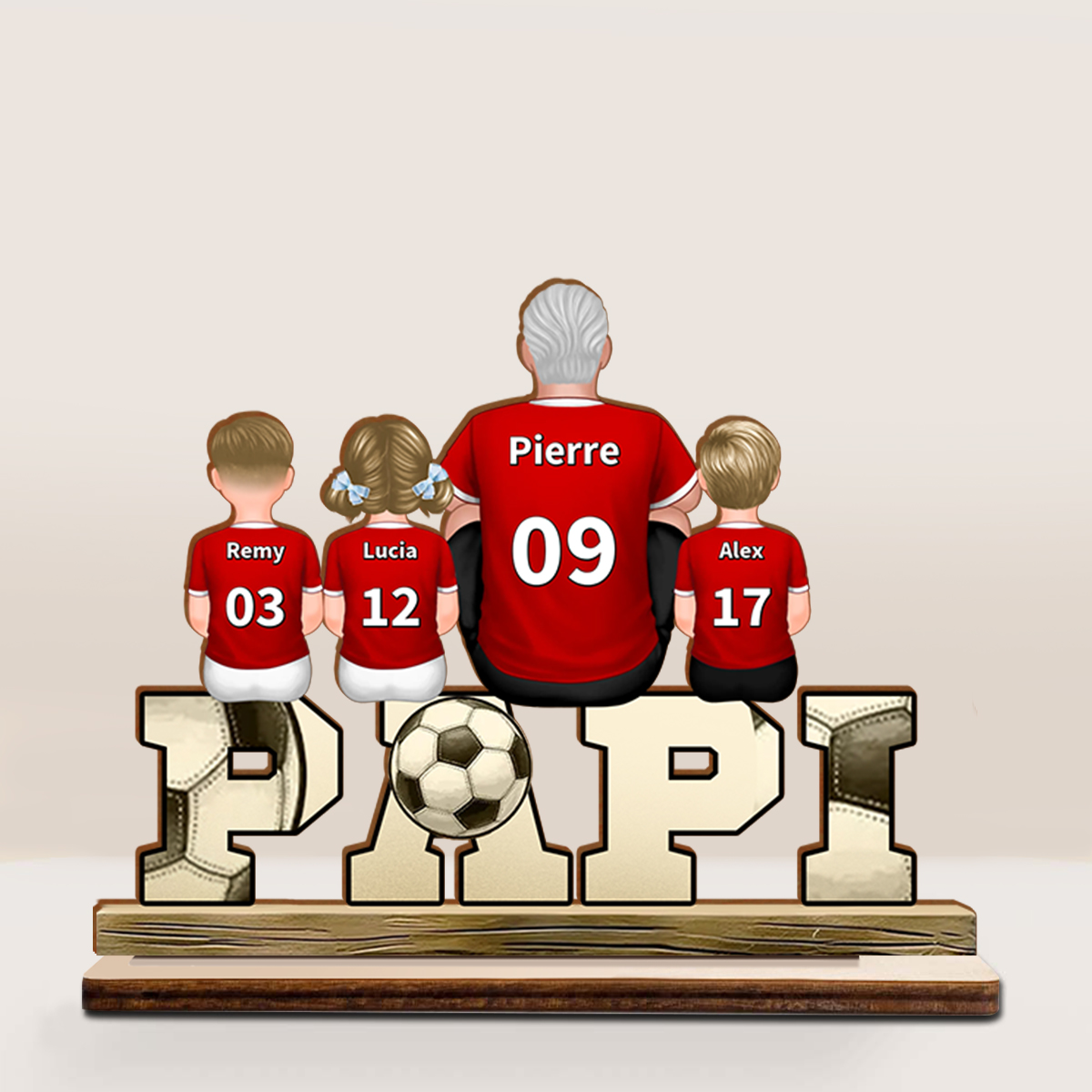 À mon Papi - Décoration en bois de Football Personnalisé avec 2-5 Prénoms et Enfants | Cadeaux Fête des Grands-Pères | Jessemade