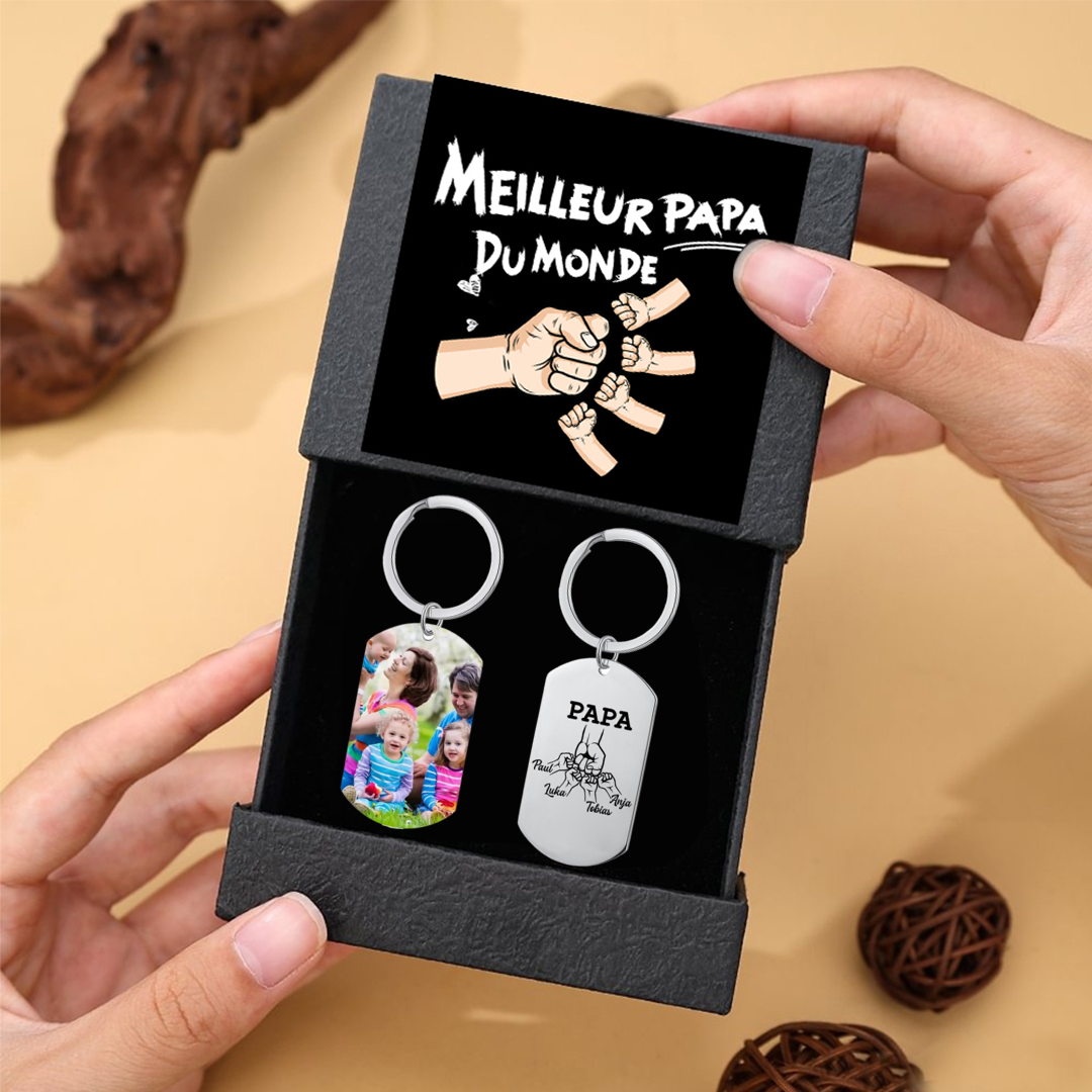 À mon Papa - 1-5 Noms Porte-Clés Poings Personnalisés avec Photo | Cadeau Fête des Pères | Jessemade
