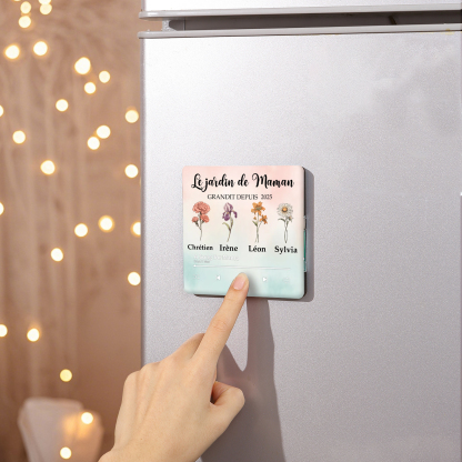 Aimant Frigo Personnalisé avec 1-6 Prénoms et Fleurs Le Jardin de Maman Aimant De Réfrigérateur pour Maman | Jessemade