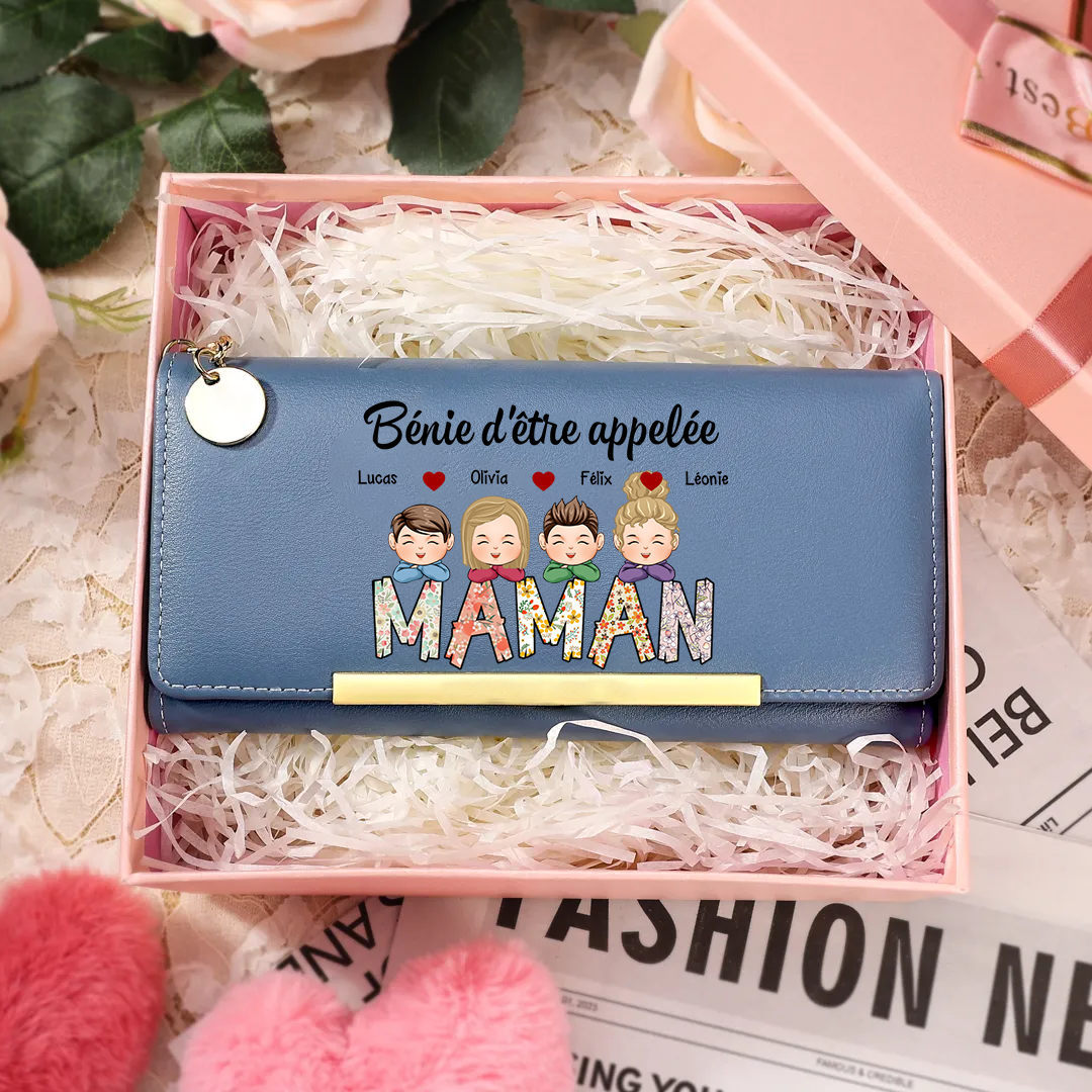 À ma Maman/Mamie -Portefeuille Personnalisé avec 1-8 Prénoms d'Enfants Porte-Monnaie en Rose/Bleu/Jaune | Jessemade