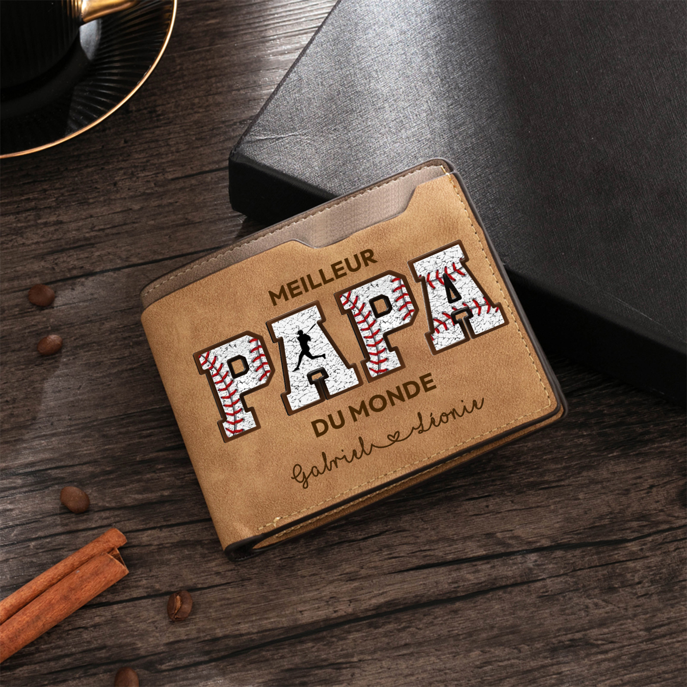 Portefeuille personnalisé avec prénoms et message gravé - Cadeau pour Papa | Cadeau Fête des Pères | Jessemade
