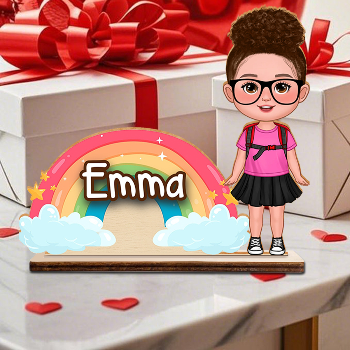 Décoration en Bois Personnalisée Arc-en-Ciel avec Prénom et Personnage Cadeau pour Enfant | Jessemade
