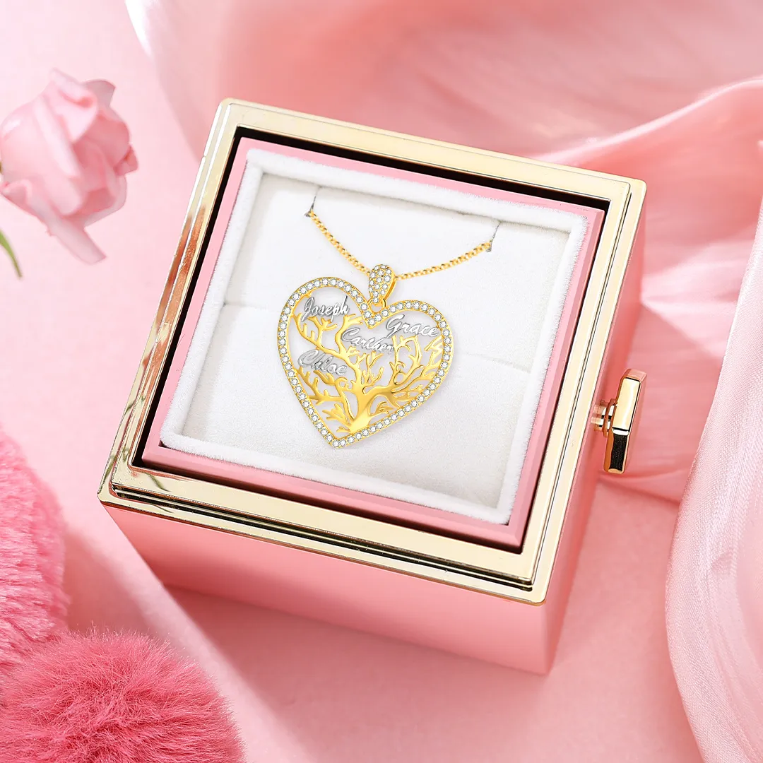 À Ma Maman - Collier personnalisé 1-6 prénoms Pendentif Arbre de vie Arbre généalogique Avec Coffret Rose｜Jessemade