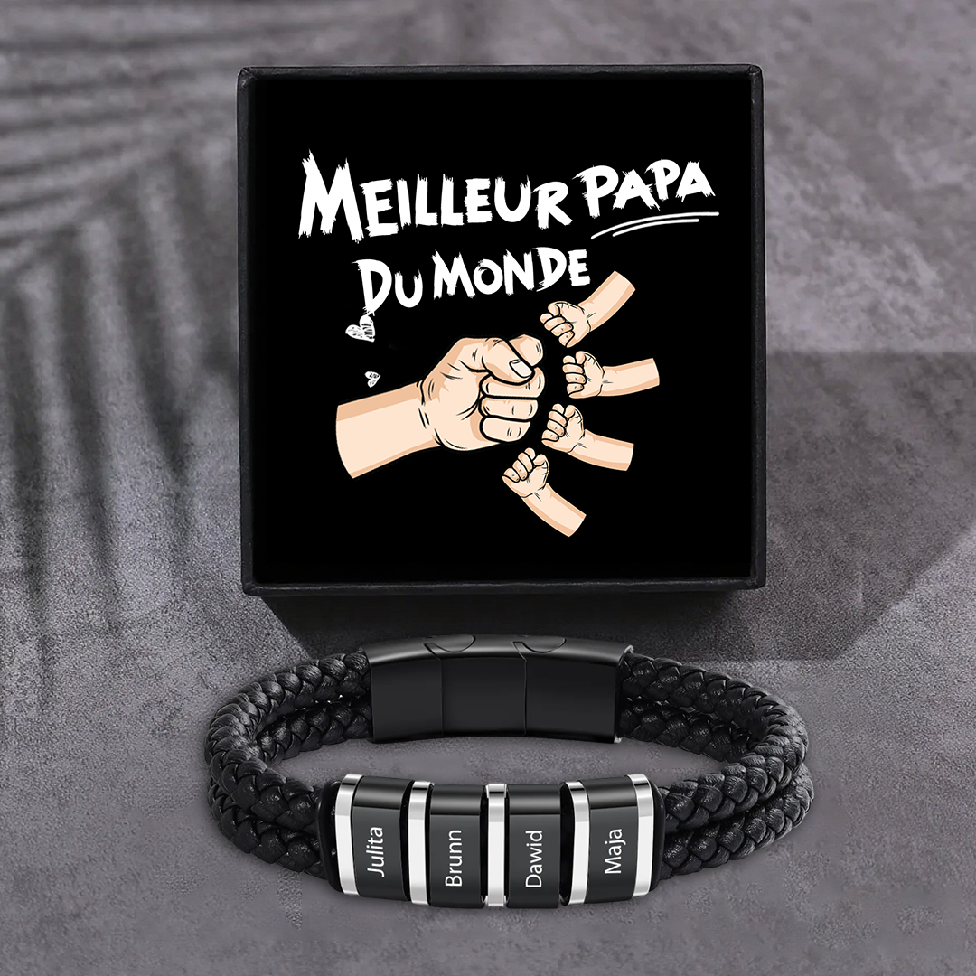 Bracelet Personnalisé en Cuir et Acier Inoxydable Personnalisé avec 1-5 Prénoms Bracelet Homme | Jessemade