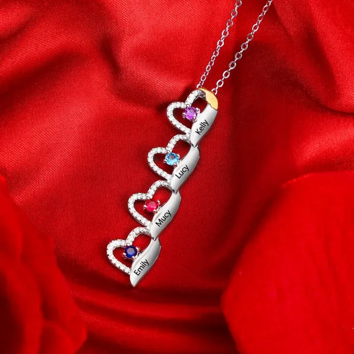 Collier cœur et aile 4 Prénoms Personnalisés avec Pierre de Naissance Collier Personnalisé pour Femmes | Jessemade