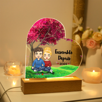 Lampe de chevet LED 2 prénoms personnalisés avec texte amoureux | Jessemade