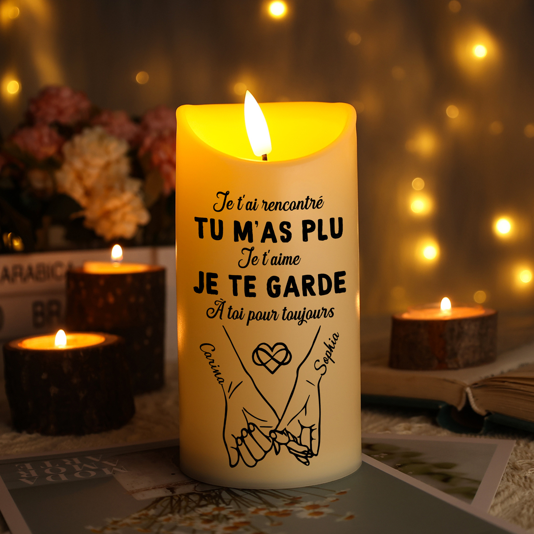 Bougie LED Personnalisée pour Couple avec 2 Prénoms