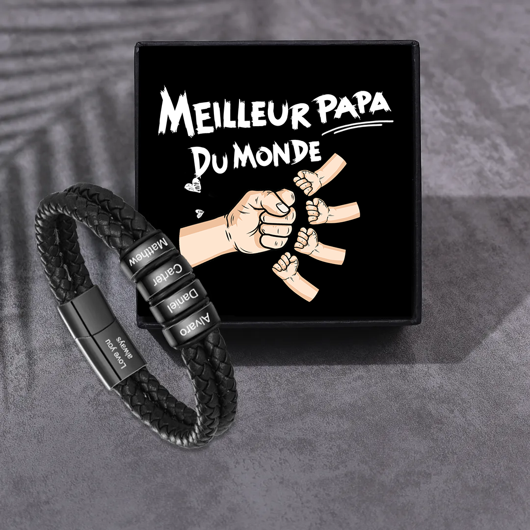 Bracelet Homme personnalisé avec 2-6 Prénoms et 1 Texte gravé | Jessemade