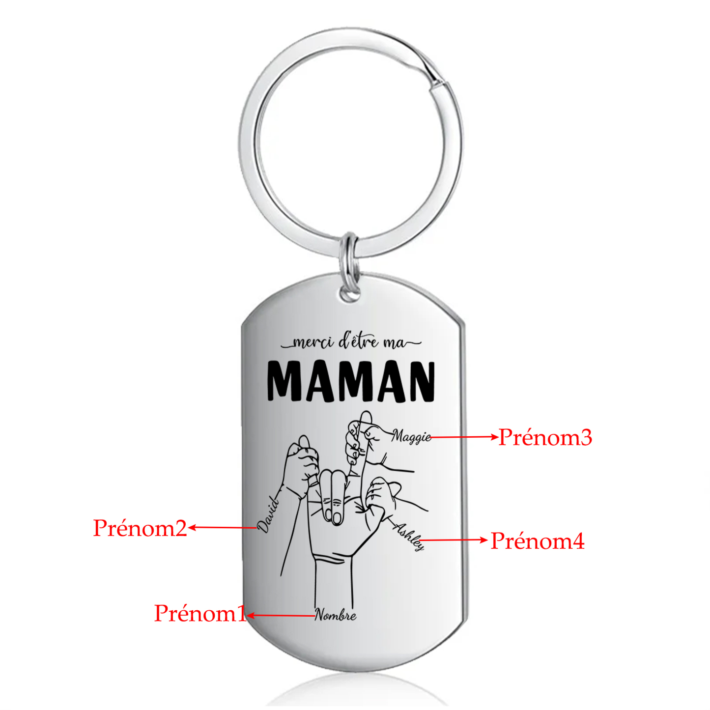 À Ma Maman - Porte-Clés la Main dans la Main 2-6 Prénoms Personnalisés