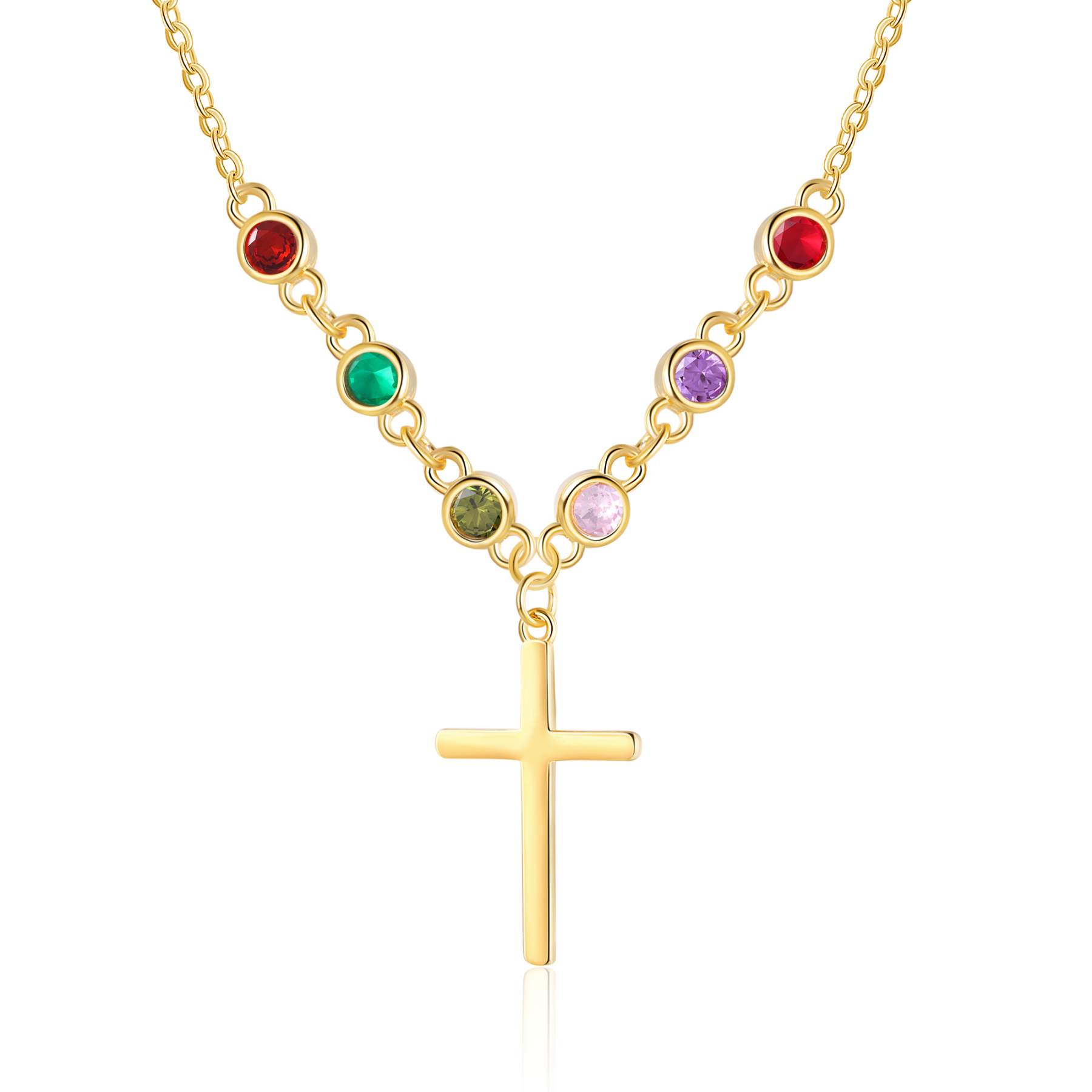 Collier Croix 6 Pierres de Naissance Personnalisés avec Texte Collier pour Femmes