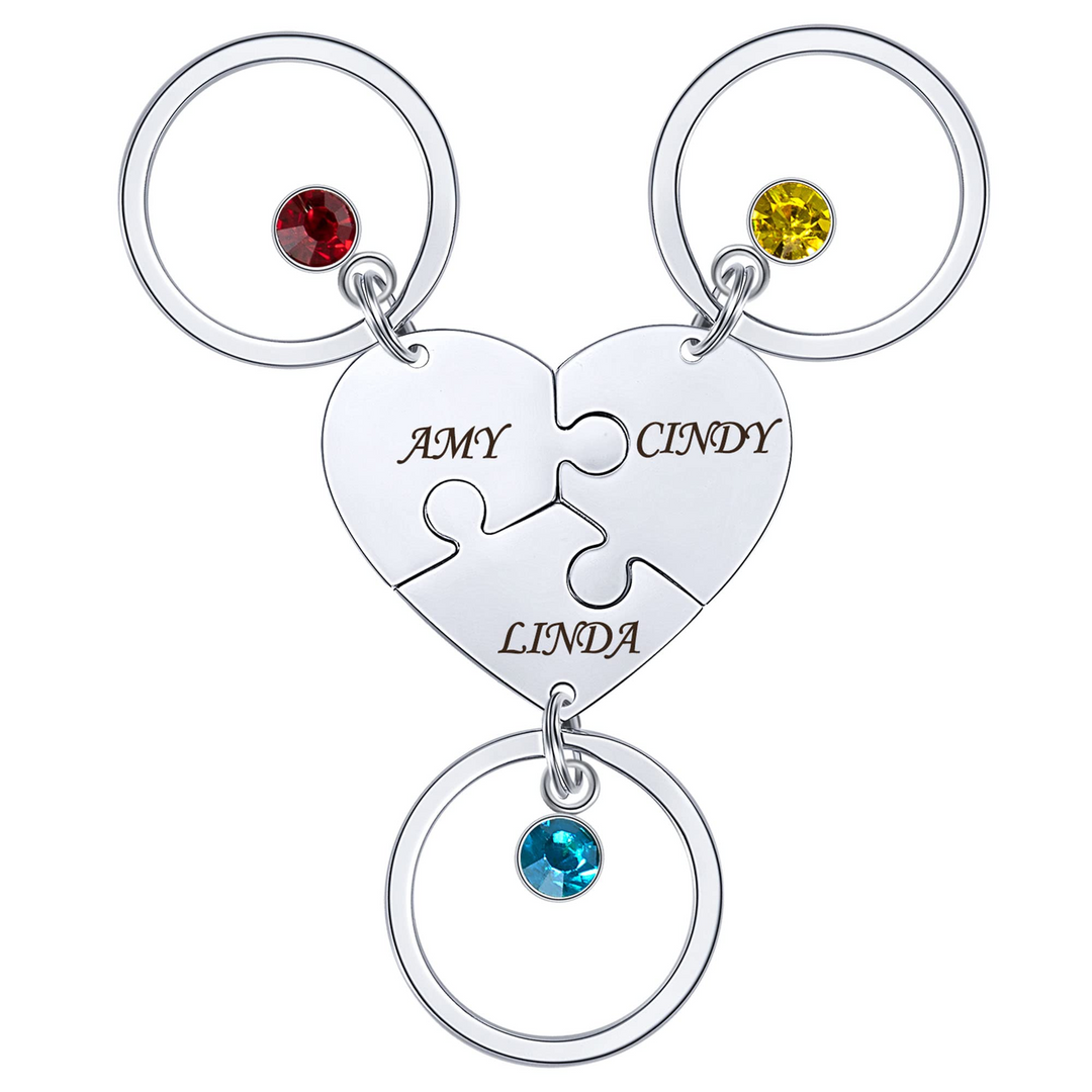 Porte-clés breloque coeur 3 Prénom Personnalisé 3 pierre naissance