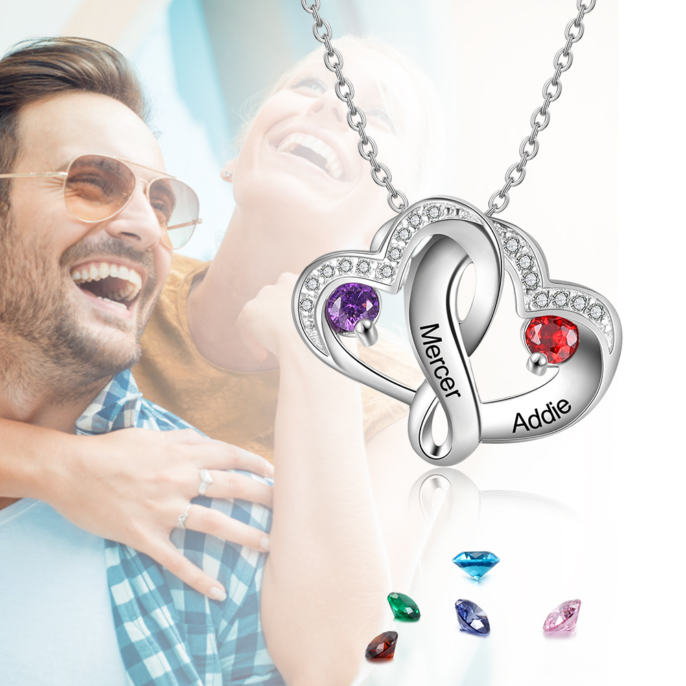 Collier 2 Prénom Personnalisé cœur argent 925