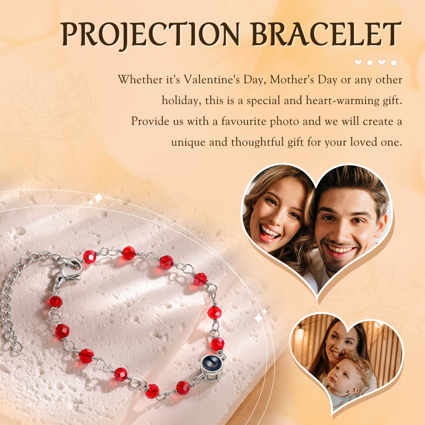 Bracelet Perlé Personnalisé avec Photo Bracelet Photo Projection|Jessemade