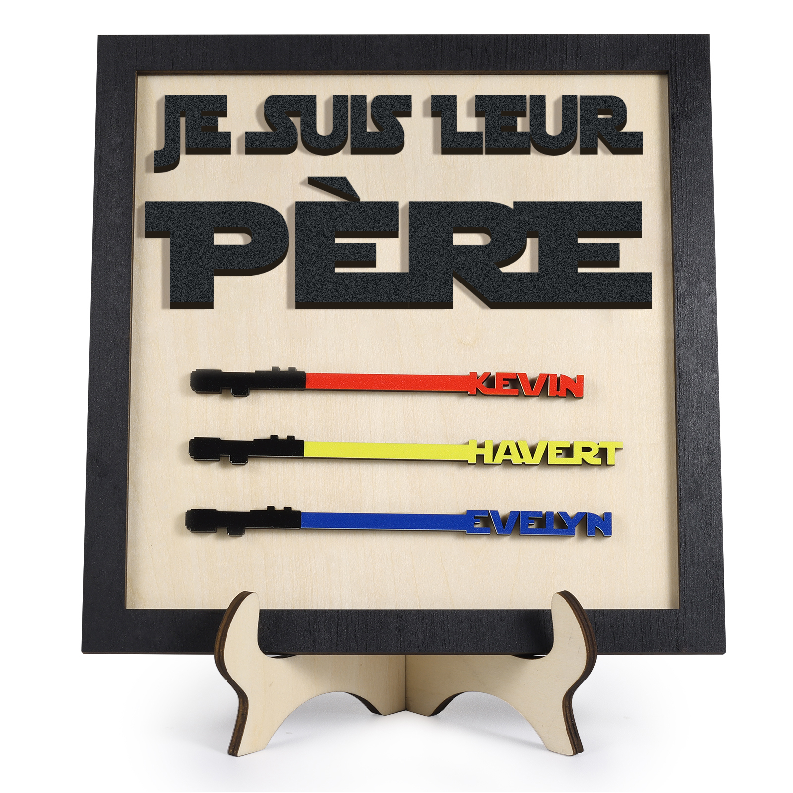 À mon Papa - Décoration en bois 3 Prénoms Personnalisés Ornement pour Père