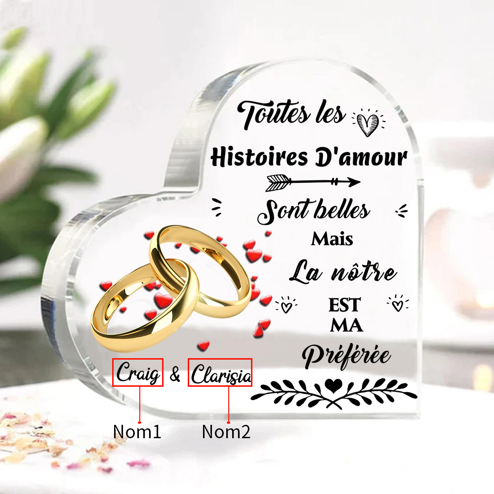 Plaque Acrylique 2 Prénoms Personnalisés Cadeau du saint-valentin pour Couple 