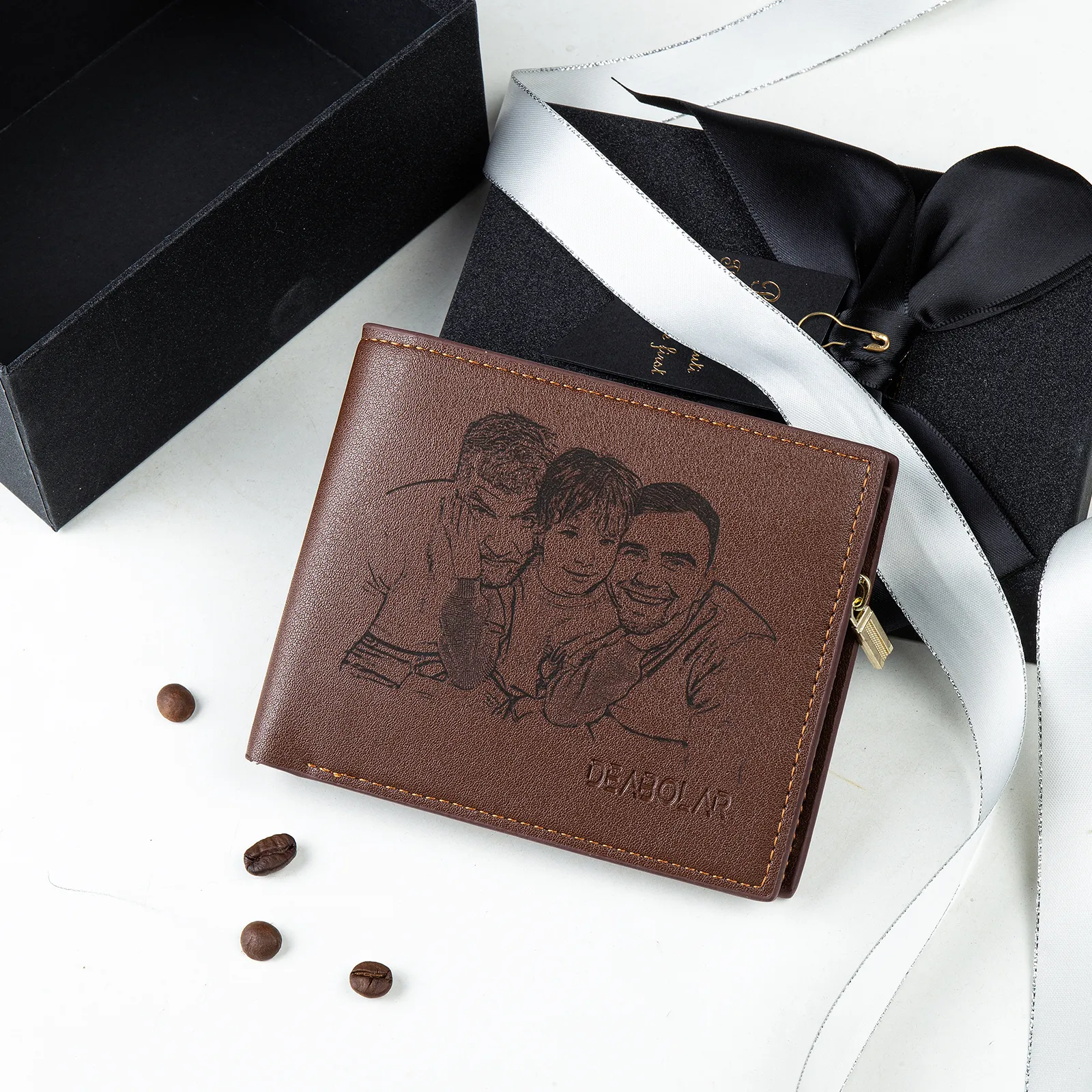Portefeuille Personnalisé Photo et Texte Personnalisé Porte-Monnaie Carte Classique Homme Cadeau pour Père | Jessemade