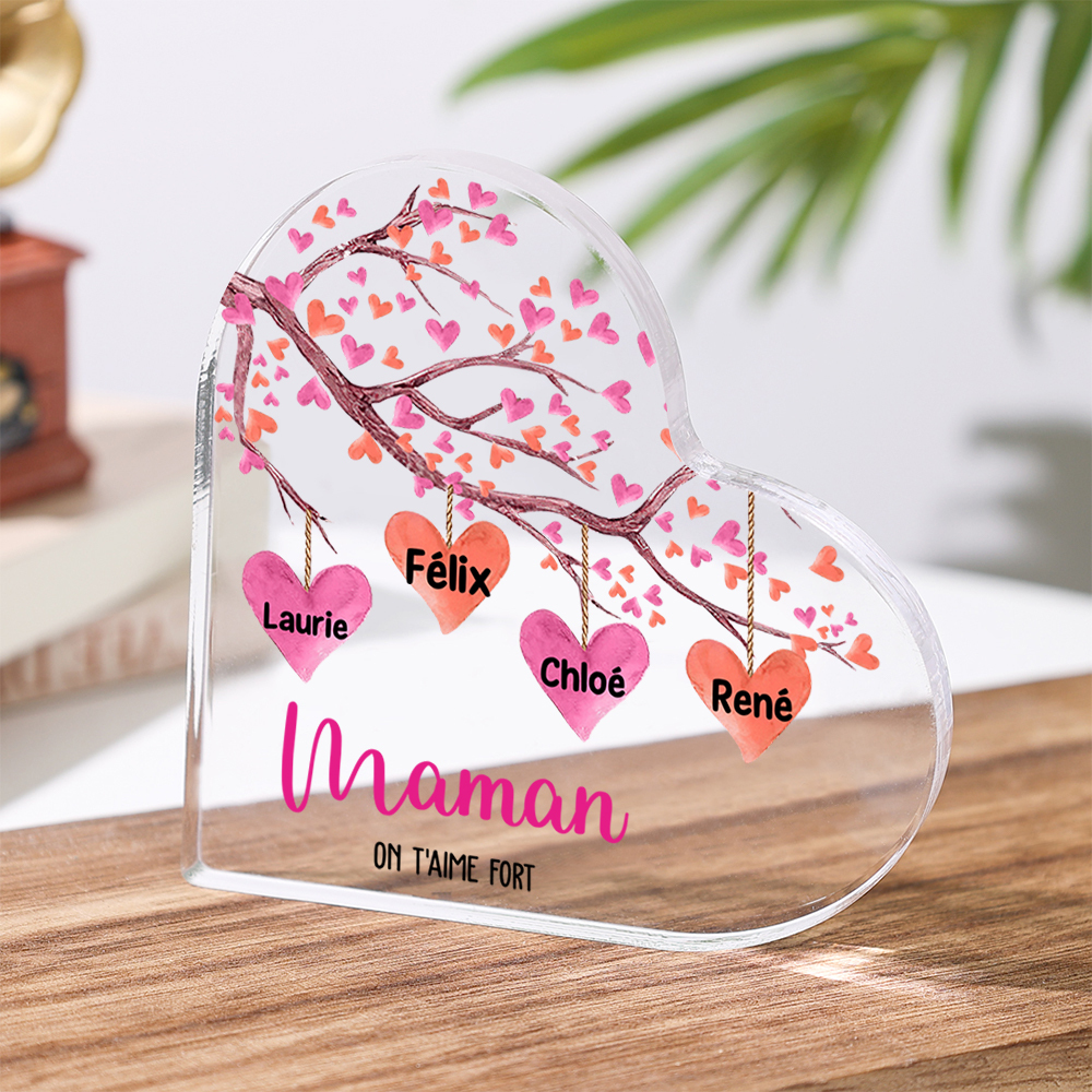 À ma Maman/Mamie - Plaque Acrylique en forme de Cœur Arbre 1-10 Prénoms Personnalisés avec 2 Textes