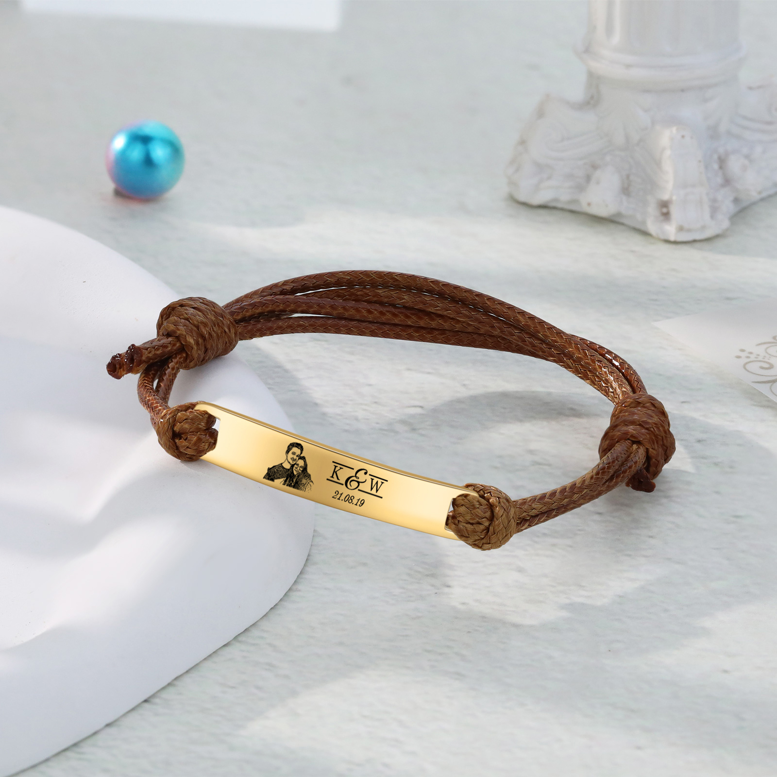 Bracelet Initiale 2 Lettres Personnalisées avec Photo et Date pour Couple｜Jessemade