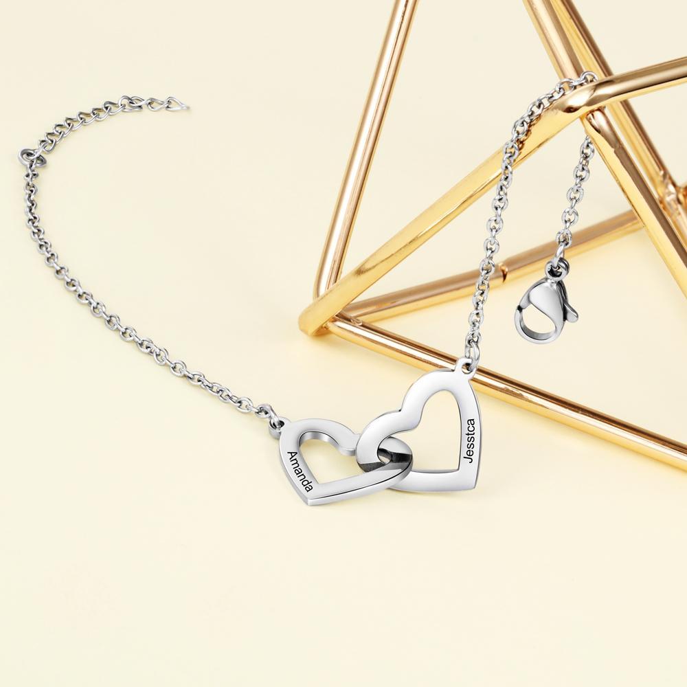 Bracelet Gourmette Coeur Personnalisé Avec 2 Prénoms Bracelet pour Femme Cadeau Maman Fille Anniversaire