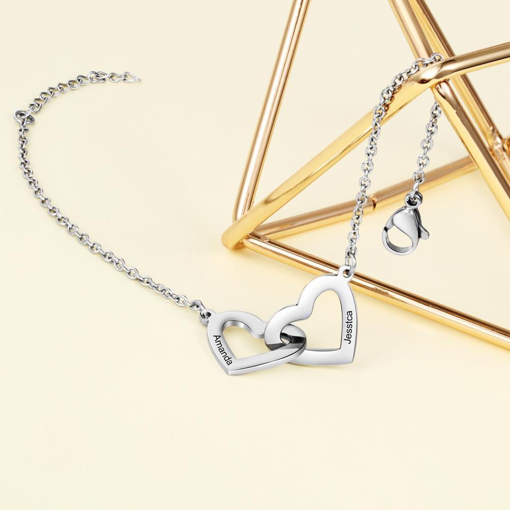Bracelet Gourmette Coeur Personnalisé Avec 2 Prénoms Bracelet pour Femme Cadeau Maman Fille Anniversaire