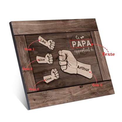 À Mon Papa/Papy-Cadre Imprimé en Bois Poings 4 Prénoms Personnalisés avec Texte