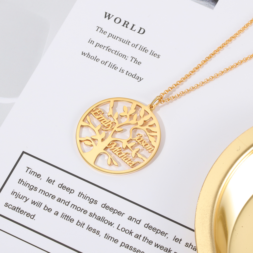 Collier Argent Arbre de vie Arbre généalogique 3 prenoms