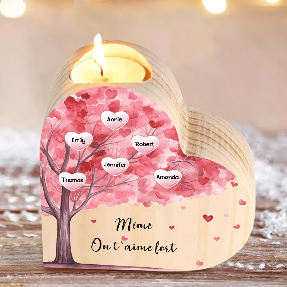 À Ma Maman/Mamie - Bougeoir en Bois Arbre 6 Prénoms et 1 Texte Personnalisés pour Famille sans bougie