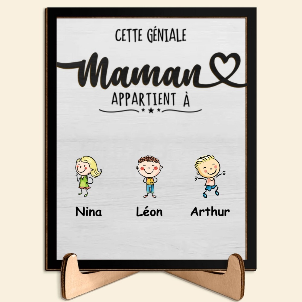 À Maman - Cadre en Bois 1-4 Prénoms Personnalisés avec Illustrations Cadeau pour Maman | Jessemade