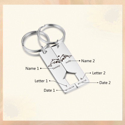 Porte-Clés dauphin 2 Lettres et 2 Prenoms Personnalisés avec 2 Dates | Jessemade