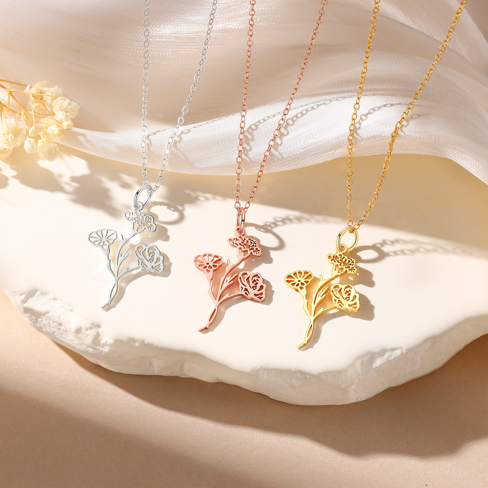 Collier Pendentif 1-4 Fleurs de Naissance Personnalisés Collier Femmes