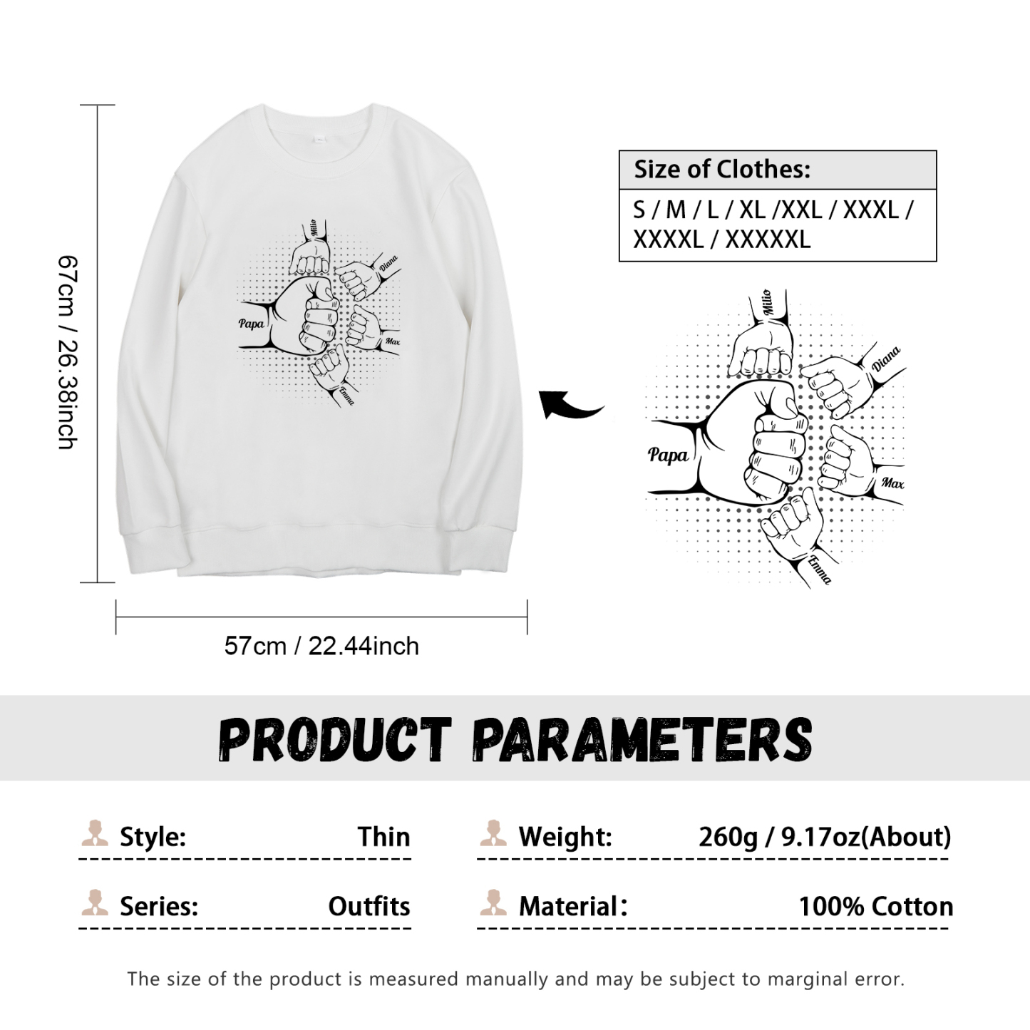 Sweat-Shirt Poings 5 Prénoms Personnalisés