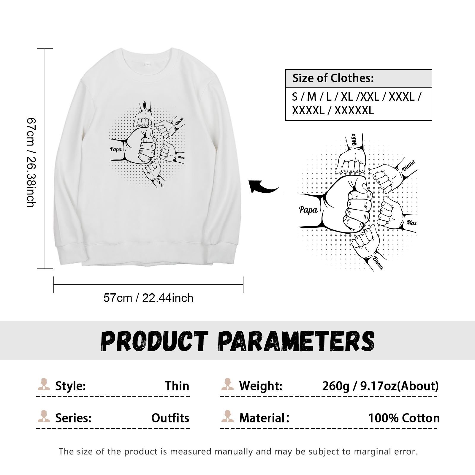 Sweat-Shirt Poings 5 Prénoms Personnalisés