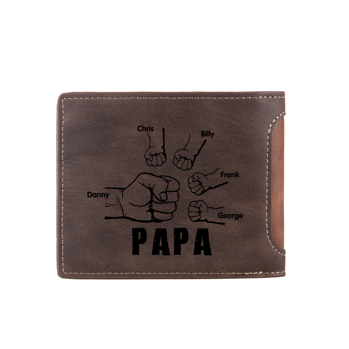 À mon Papa - Portefeuille Poings 5 Prénoms Personnalisés avec Photo Classique Homme Porte-Monnaie Carte