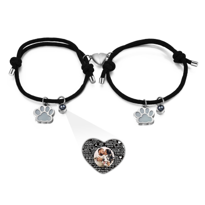 2PCS Bracelets Projection de Pierres Photo Personnalisée pour Couple Bracelet Magnétique Fluorescent