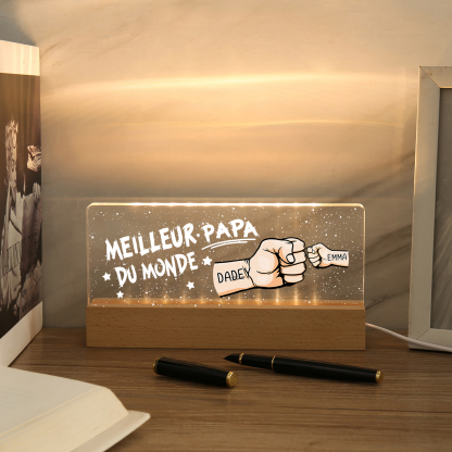 À mon Papa- Lampe de chevet LED Poings 2 Prénoms Personnalisés