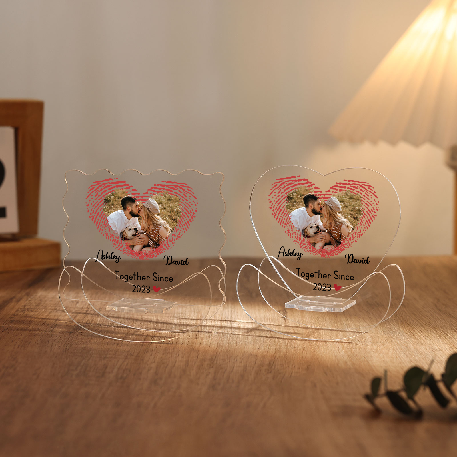 Ornements Panneau Acrylique 2 Prénoms et Photo Personnalisés avec Texte pour Couple