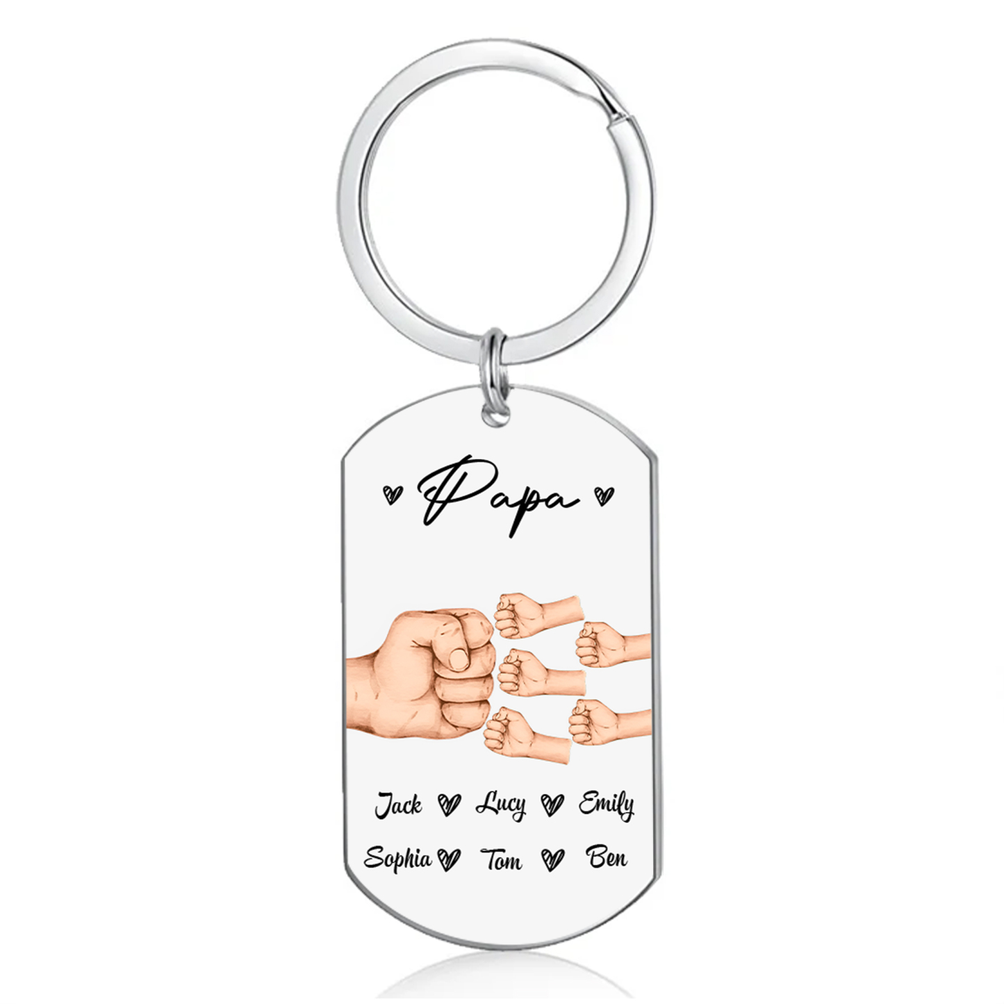 À Papa/Papi - Porte-Clés Poings 6 Prénoms Personnalisés