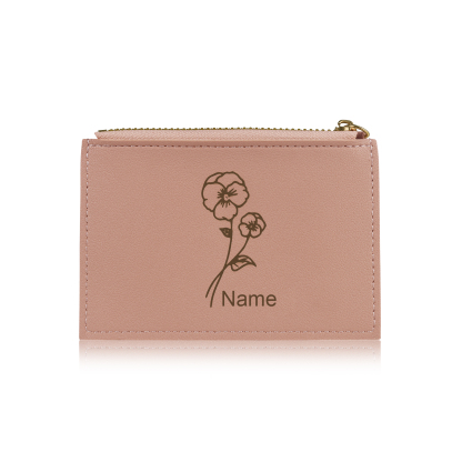 Portefeuille Femme Prénom et Texte Personnalisés avec Fleurs de naissance Porte-Monnaie Carte