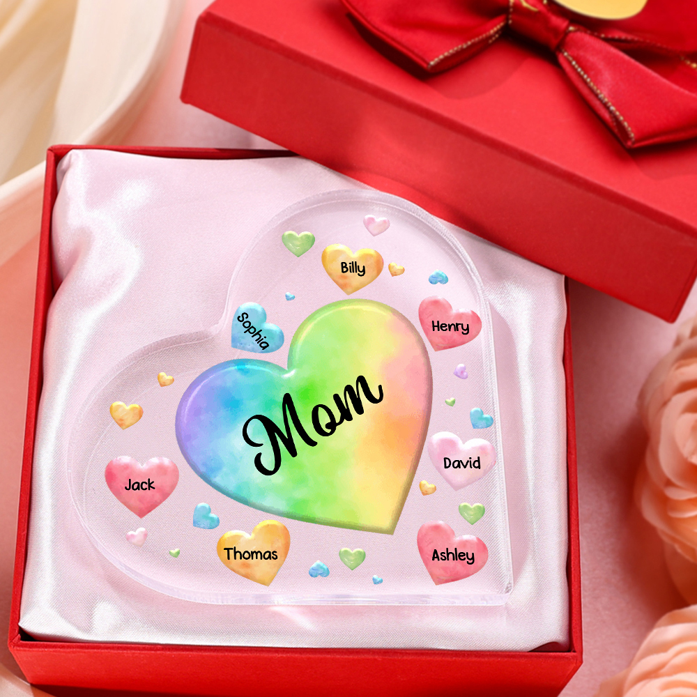 À ma Maman/Mamie - Plaque Acrylique en Forme de Cœur 7 Prénoms Personnalisés avec 1 Texte